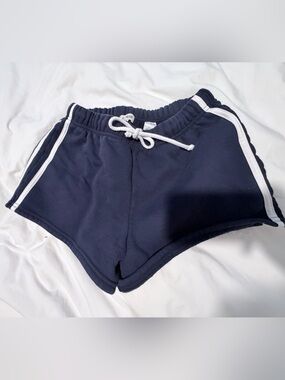 Form Active | Navy Athletic Drawstring Shorts with White Trim | Size M